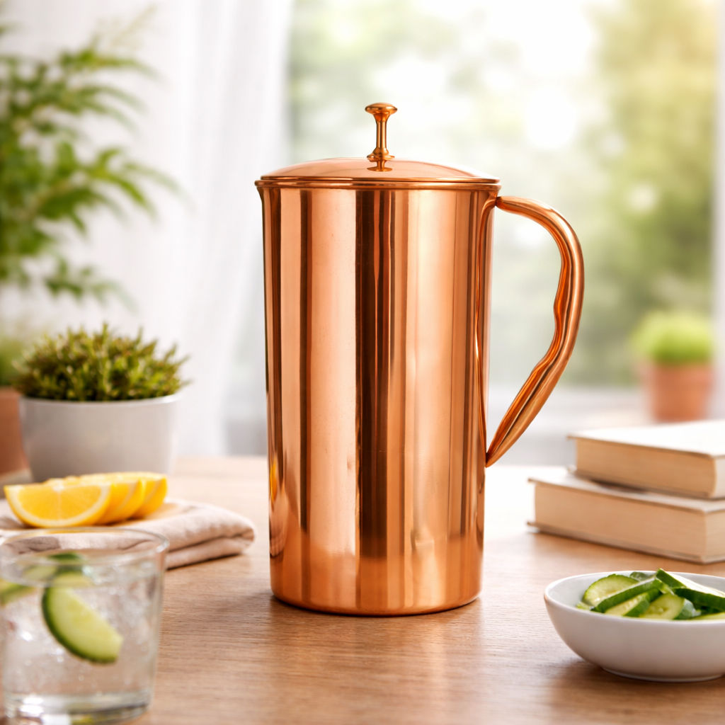 Pure copper jug with diamond hammered beeding & plain design plain, 2000 ML
